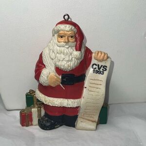 Vintage CVS 1993 Santa Claus w/List Christmas Ornament -Hard Plastic By Flambro